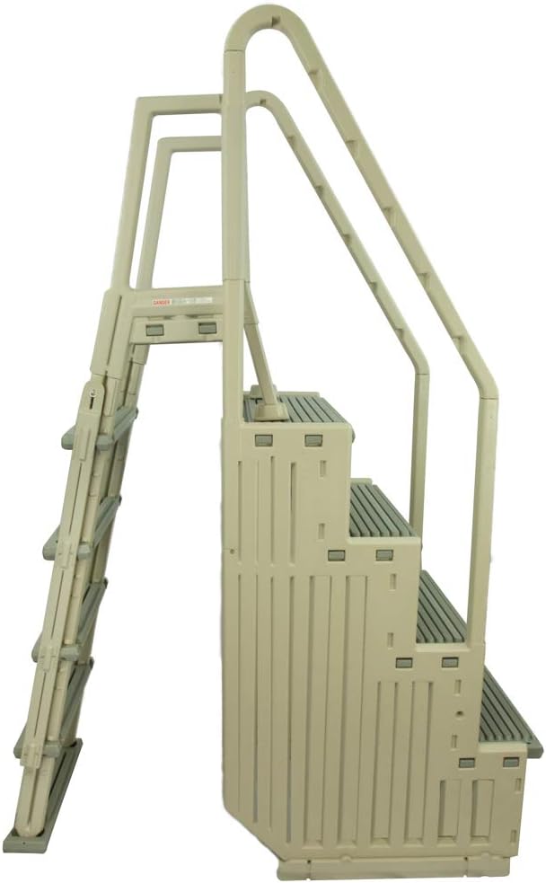 Confer Plastics Step-1X with 8000X Ground to Step Ladder: Above Ground Entry System, Dual Handrails, Slip-Resistant Steps, Supports 300 lbs, Easy Install – Made in USA, Warm Grey with Grey Step-1X