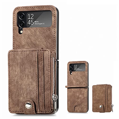 Étui pour Samsung Z Flip4 en PU marron, couverture haut de gamme pliante