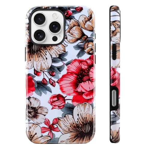 Image of Magnetic for iPhone 16 Pro Case [Compatible with Magsafe] Colorful Flower Floral Pattern Design, Full Body 2 in 1 Shockproof Scratch Resistant Protective Cover for Women Girls