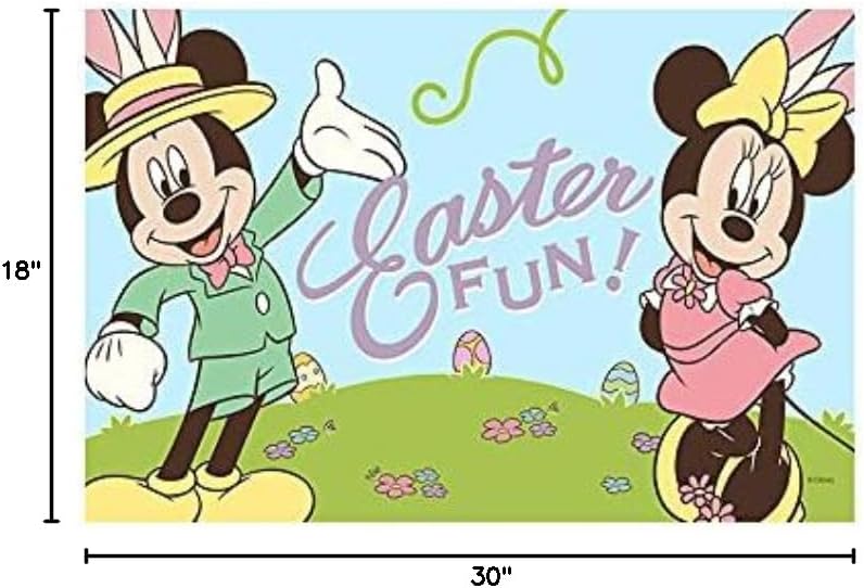 Flagology.com, Disney Easter Fun Mickey & Minnie Doormat - 18" x 30", Outdoor/Indoor, Heavy Duty Recycled Rubber, Non-Slip Backing, Doormat, Easter