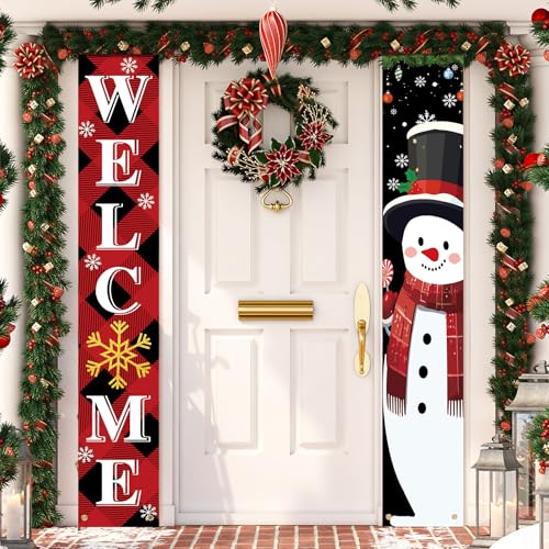 Christmas Decoration Merry Christmas Door Banner Porch Signs Welcome Banner for Home Holiday Winter Xmas Santa Backdrop Hanging Decor Yard Sign for Front Door Wall Cover Party Supplies Outdoor Indoor