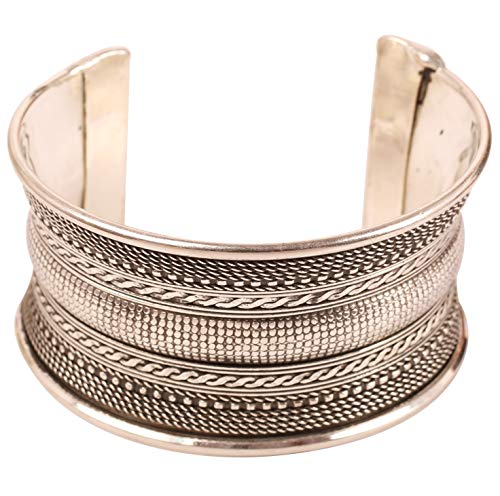 Image of Touchstone Indian Bollywood Desire Brass Base Exotic Workmanship Free Size Cuff Bracelet in Antique Gold Or White Or Copper Tone for Women.
