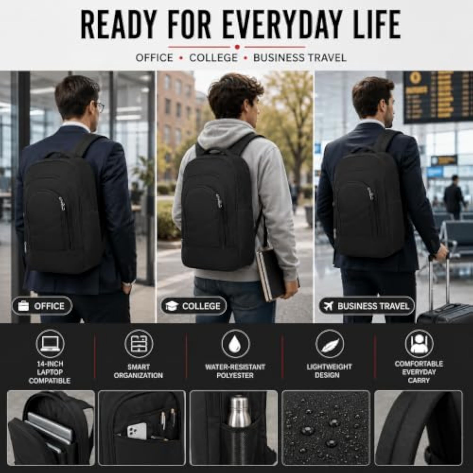 Lightweight Water Resistant 14 Inch Laptop Backpack for Men & Women
