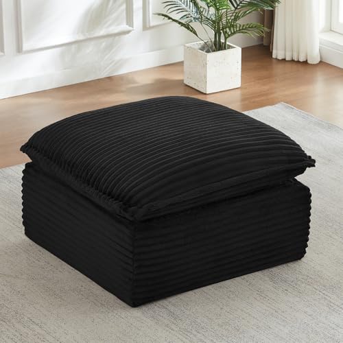 Image of Boneless Memory Foam Ottoman - Double-Layer Cloud Cushion Footstool, Luxury Corduroy Fabric
