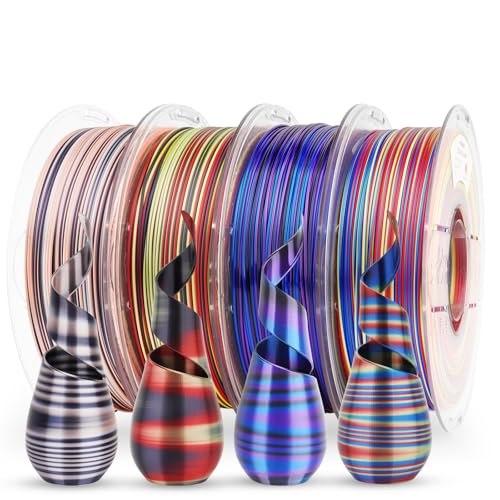 Image of AMOLEN Silk PLA 3D Printer Filament Bundle, Multicolor Rainbow Filament 1.75mm Pack, Fast Color Change 3D Printing Filament for Most FDM 3D Printer, 1kg X 4 Spools