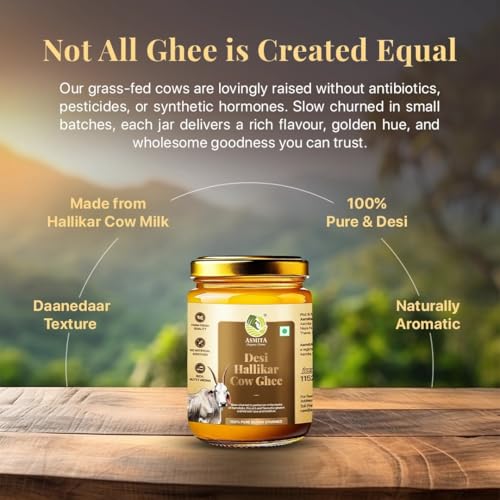 Image of Asmita Organic Farms Hallikar Cow A2 Ghee 500ml (Glass Jar) | Hand-Churned Traditonal Bilona Method | Grass-Fed & Pasture-Raised in Karnataka | Rich Aroma | Healthy & Natural Danedar Desi Ghee
