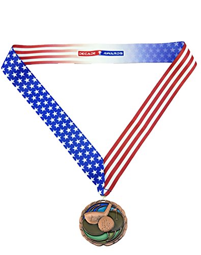Decade Awards Golf Color Medal, Bronze - 2.5 Inch Wide Third Place Tournament Medallion With Stars And Stripes American Flag V Neck Ribbon #TOP2