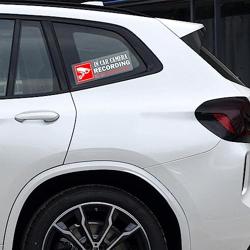 Image of Camera Audio Video Recording Window Cars Stickers 2x6 Inch in Car Camera Recording Labels Cam On Board Video Sign for Car Window Bumper Safety 4 PCS (Off-White)