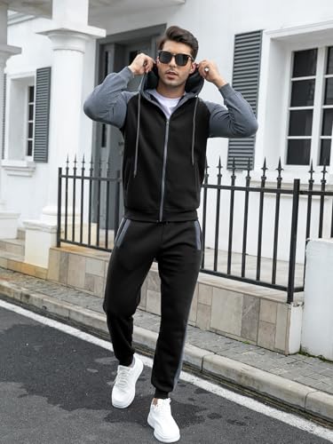 Men's Tracksuit 2 Pieces Set Zip Up Hoodie Sweatsuits Athletic Jogging Suit Set Casual Outfit with Pockets3