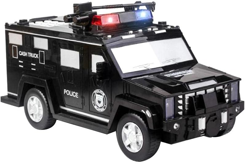 Armored Car Piggy Bank with Music and Light, Kids Money Bank with Password, Roll Paper Money into Compartment, Gifts for Boys and Girls (b)