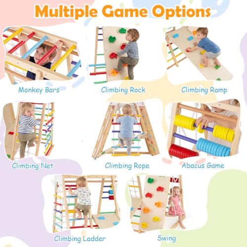 Image of Costzon Indoor Playground, 8-in-1 Foldable Indoor Jungle Gym for Kids | Montessori Jungle Gym Beech Wood Climbing Toys for Toddlers w /Slide, Monkey Bars, Playground Climber Playset for Kids Gifts