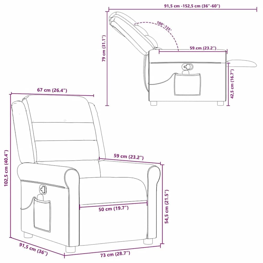 Massagesessel Taupe Stoff mit 6-Punkt-Vibrationsmassage, manuelle Liegefunktion, gepolsterter Sitz, Armlehne, Rückenlehne, Holz Metall Gestell, komfortabler Relaxstuhl für Wohnzimmer Büro