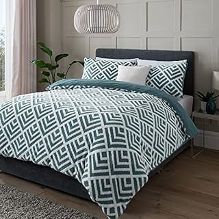 Sleepdown Geo Jacquard Fleece Thermal Warm Cosy Super Soft Duvet Cover Quilt Bedding Set with Pillow Cases - Double (200cm x 200cm) - Blush Pink White