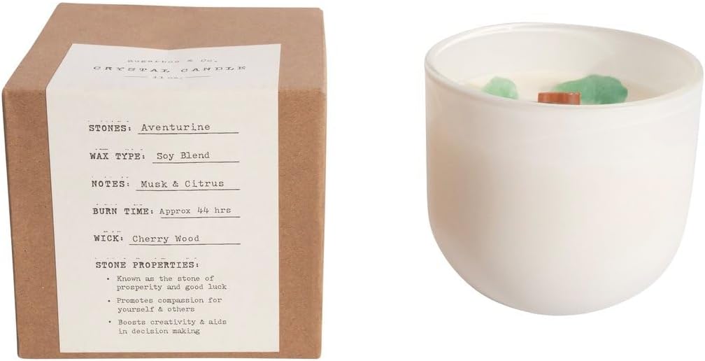 Sugarboo Aventurine Crystal Candle - Volume Two, 11oz Soy Blend, 44hr Burn Time, Citrus and Musk Scent, Cherry Woodwick Stem