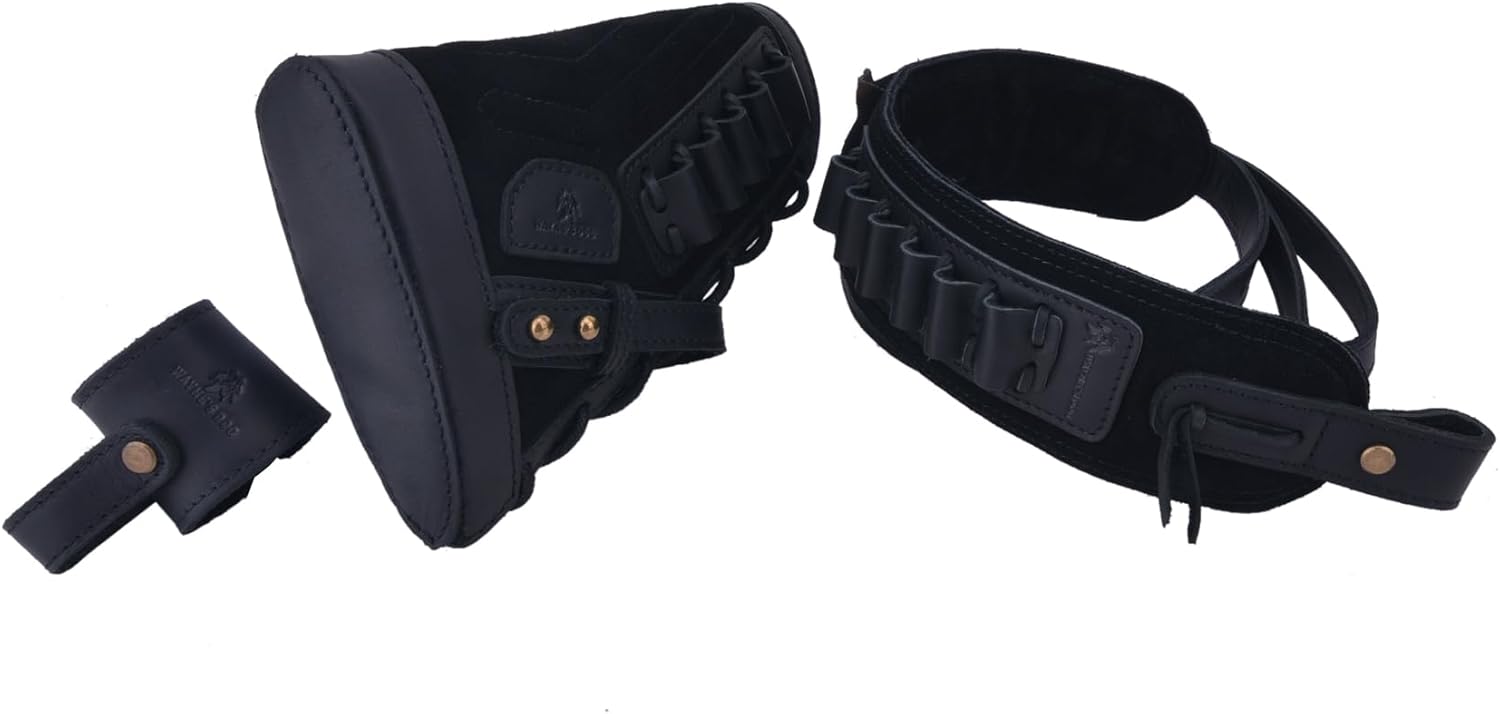Righty Leather No Drill Gun Sling with Cartridge Holder Buttstock for 30-30 .357 & 3.5inch Lever Wrap in Black