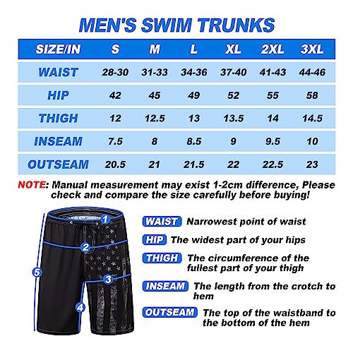 Yhjoxlp Mens Swim Trunks For Men, Vintage Black American Flag Mens Board Shorts Swimwear Bathing Suit With Mesh Lining, Funny Hawaii Quick Dry Beach Shorts For Men Swimming Trunks, Medium #TOP5