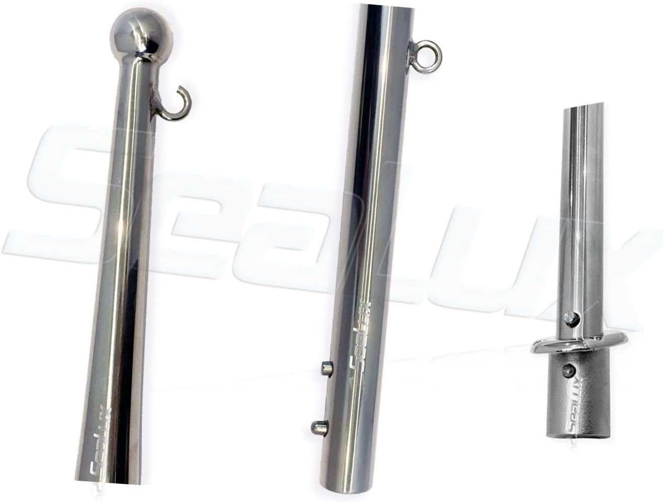 SeaLux Marine Heavy Duty 29 inch (1" Dia. Stock) Flag Staff Pole for 16 to 20" Flag with Spring Release Lock Push Button
