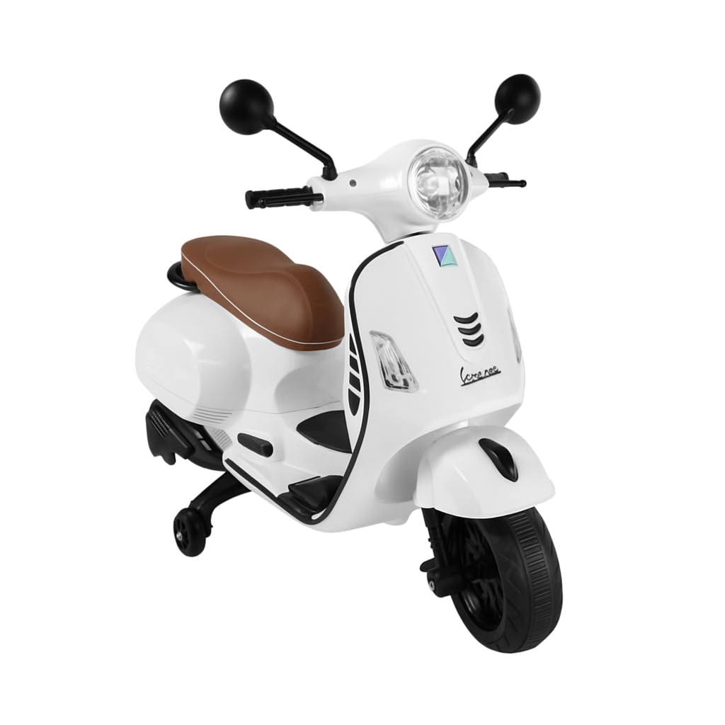 Buy Kids Electric Ride-On Vespa Scooter, White with Brown Seat