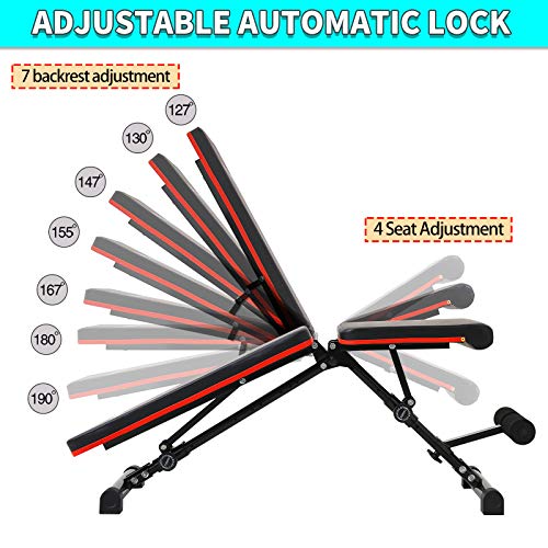 GOFLYSHINE Flat Bench Adjustable Weight Bench for Home Exercise Bench Strength Training Benches Multi-Position Workout Bench for Gym Fitness Full Body Weight Lifting Training