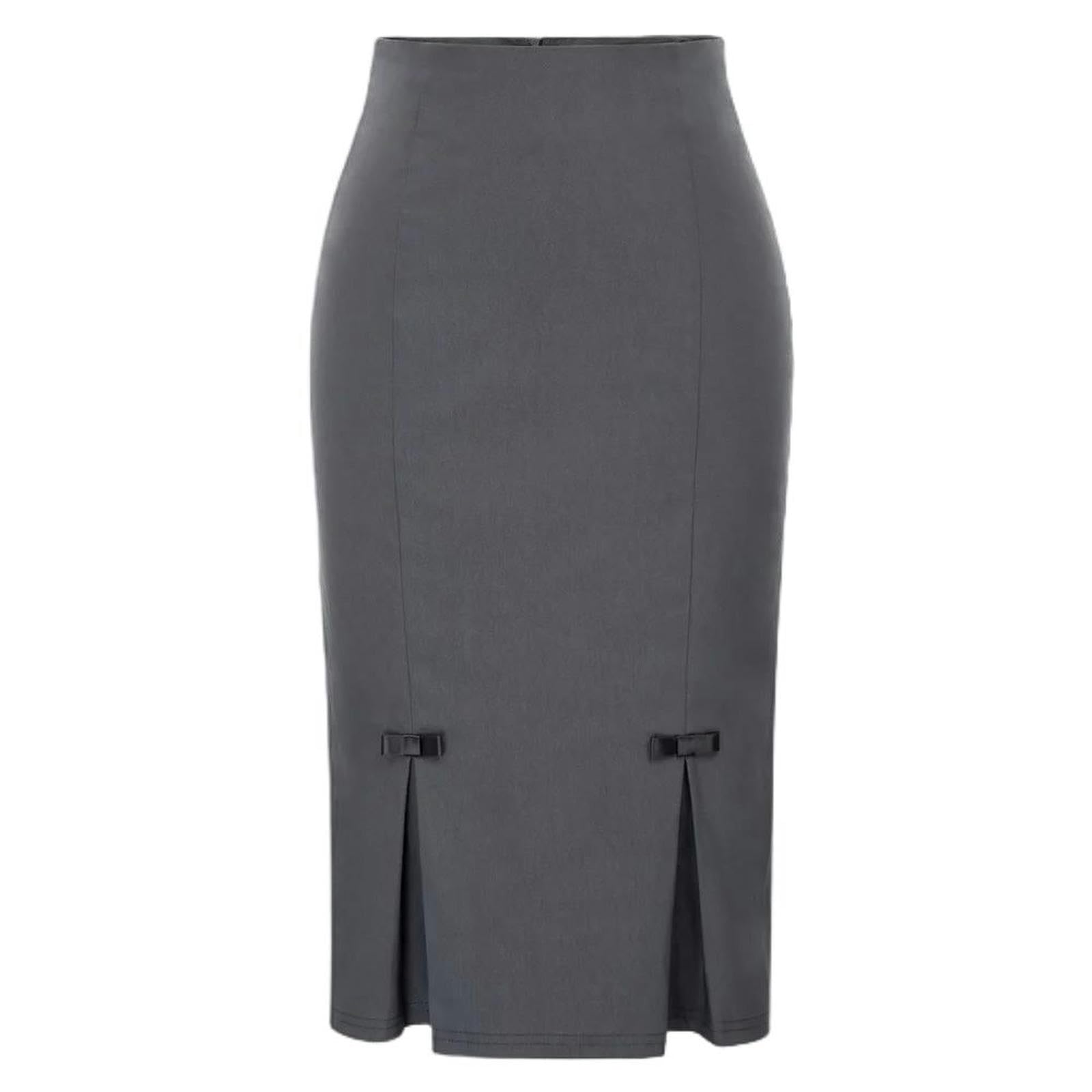 Gonne a Tubino da Donna con Spacchi sui Fianchi, gonne Lunghe Fino al Ginocchio, Gonna da Lavoro per Ufficio, Bianco, XL