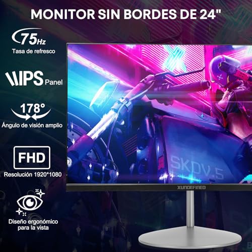 Image of 24 inch 1080p Monitor with Speakers, 75Hz Gaming Monitor, FreeSync Technology, 16.7 Million Colors, Eye-Care, Zero-Frame IPS Monitor with HDMI, Display Port, USB