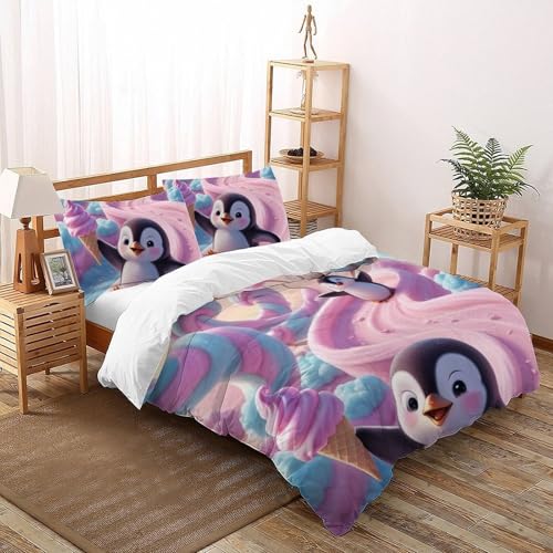 Housse de couette pingouin animaux imprimé 3D literie microfibre fermeture éclair - 2