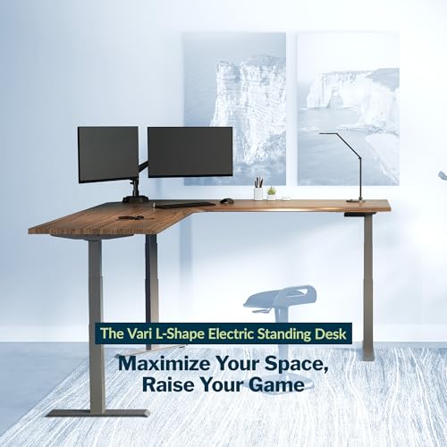 Image of Vari ComfortEdge 80x60 L-Shape Electric Standing Desk - Height Adjustable Sit-Stand VariDesk for Corner Office with Reversible Left /Right Design + Walnut Top /Slate Legs (Ships in 3 Boxes)