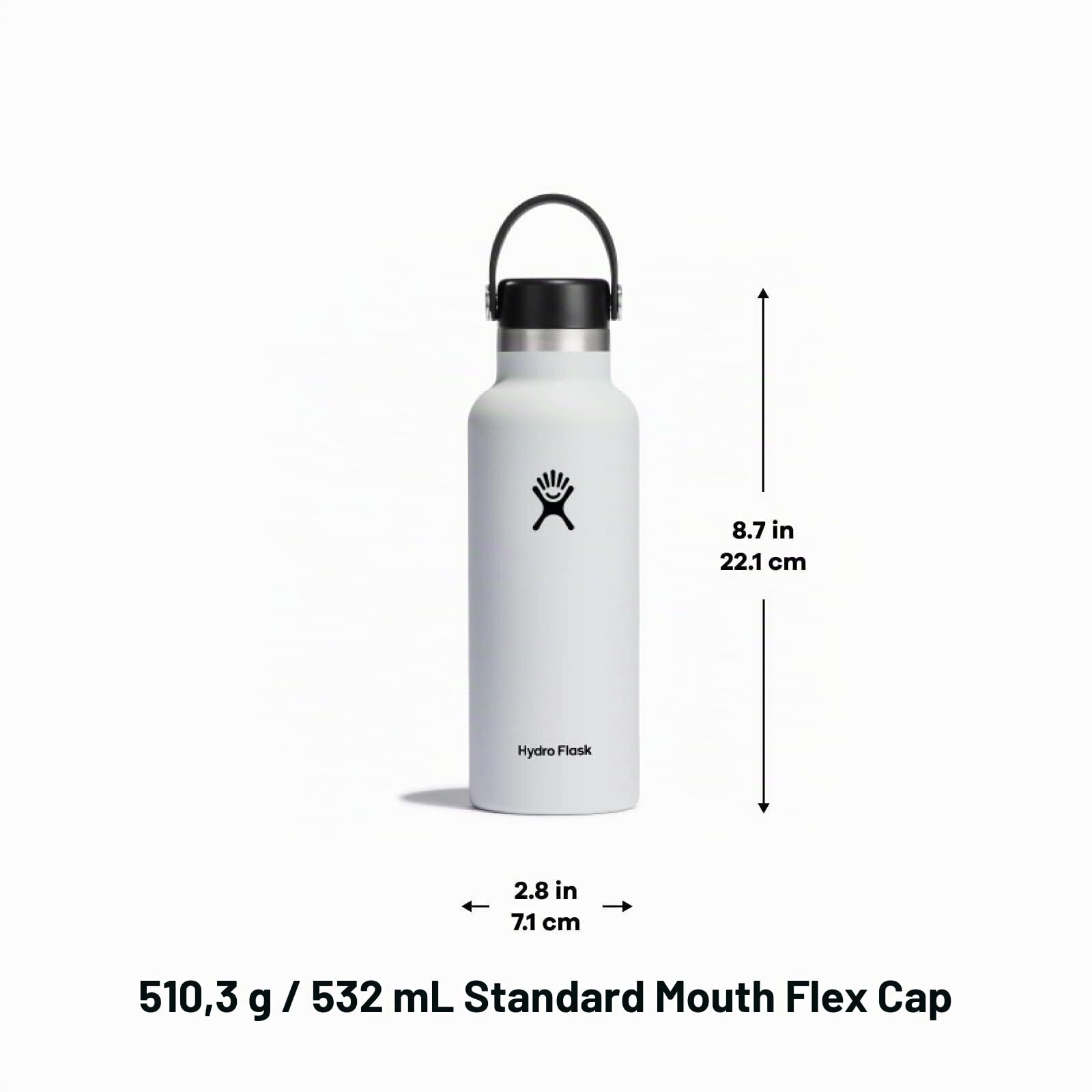 Hydro Flask - Water Bottle 532 ml (18 oz) - Vacuum Insulated Stainless Steel Water Bottle with Leak Proof Flex Cap and Powder Coat - Standard Mouth - White