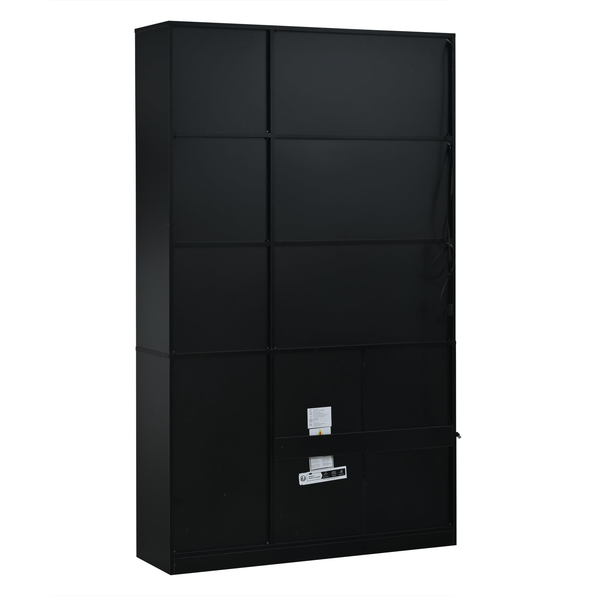 Kebnor Hochschrank mit Glasvitrine&LED,Bücherschrank mit13 Stauraumbereichen,4 Schubladen&Türen Vitrinen, Aufbewahrungsschränke,Schränke,Geeignet für Esszimmer und Wohnzimmer(120x35x200cm（Schwarz）)