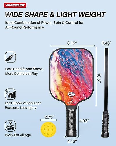 VINSGUIR Pickleball Paddles Set of 4 - USAPA Approved Fiberglass Pickleball Paddles - Pickleball Set with 4 Pickleballs, Portable Bag - Pickleball Rackets and Balls Set Gifts for Family - Thumbnail 3