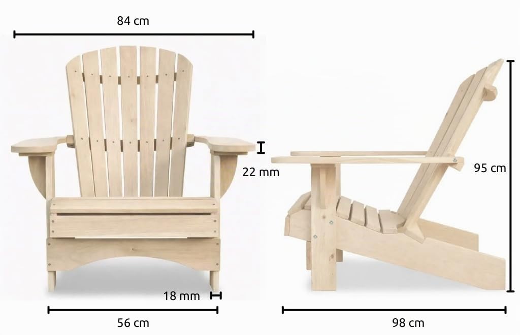 Original Dream-Chairs Seit 2007 Chaise Adirondack Chaise de Jardin Comfort en chêne en kit Chaise d'extérieur résistante aux intempéries pour la détente en extérieur Charge maximale 170 kg