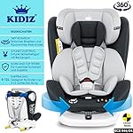 KIDIZ® Kindersitz Baby Autositz Kinderautositz Isofix Top Tether 360° drehbar Gruppe 0/1/2/3 ab Geburt 0-36kg Mit Sonnenschutzdach Seitenschutz 5 Punkt Gurt Kopfstützenverstellung ECE R44/04 Anthrazit