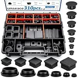 smseace 310Pcs 3-Type Rubber Plugs, Plastic Hole Plugs, Square Tubing End Caps 20-Sizes...