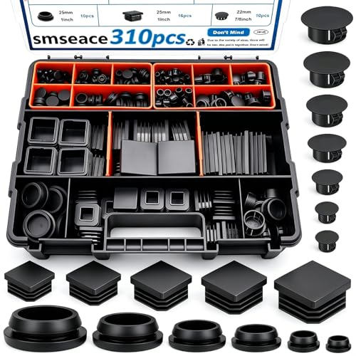 Image of smseace 310Pcs 3-Type Rubber Plugs, Plastic Hole Plugs, Square Tubing End Caps 20-Sizes 2 inch 1-1 /2 inch 1-1 /4 inch 1 inch 3 /4 inch 5 /8 inch 1 /2 inch 3 /8 inch 5 /16 inch 1 /4 inch 1 /5 inch for Furniture,Offices,Kitchens in Biscuits & Plugs
