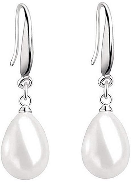 YAXUN 925 Sterling Silver Pearl Earrings For Women White Water-Drop Shape Pearl Drop Dangle Hook Earrings For Ladies Girls Fashion Jewellery Gifts