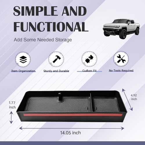 RUNROAD Dashboard Storage Organizer Tray Compatible with 2022-2026 Hummer EV Accessories, Dash Board Armrest Storage Tray Behind Screen Center Console Organizer (For Audio Multimedia Display)