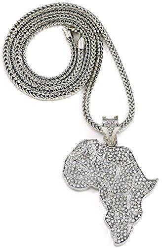 GWOOD Africa Map Silver Color Pendant with 36 Inch Franco Necklace