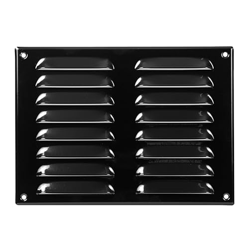 Armar Trading Ltd Black Metal Air Vent Grille 260Mm X 190Mm With Fly Screen Flat Louvre Duct Cover (Black)
