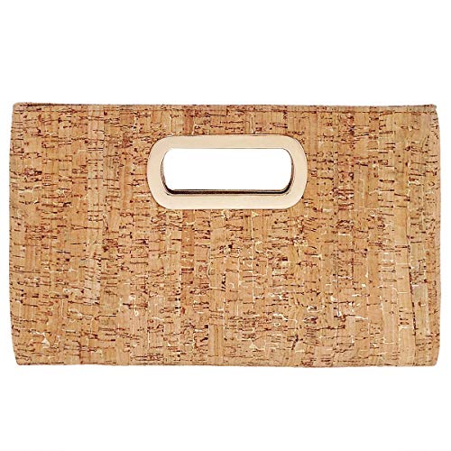 JNB Cork Top Handle Clutch for Women Natural Cork Handbag with Detachable Gold Chain Strap Magnetic Closure Lightweight Summer Evening Purse 12.5 x 2 x 7.5 in Gold