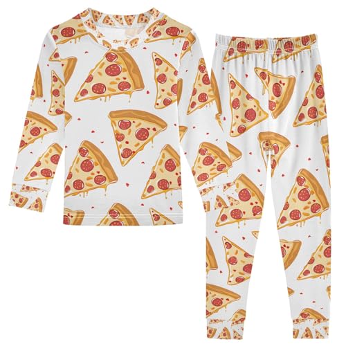 senya Pizza Slices on White Pajamas Set Long Sleeve Soft Cotton Sleepwear 2 Piece