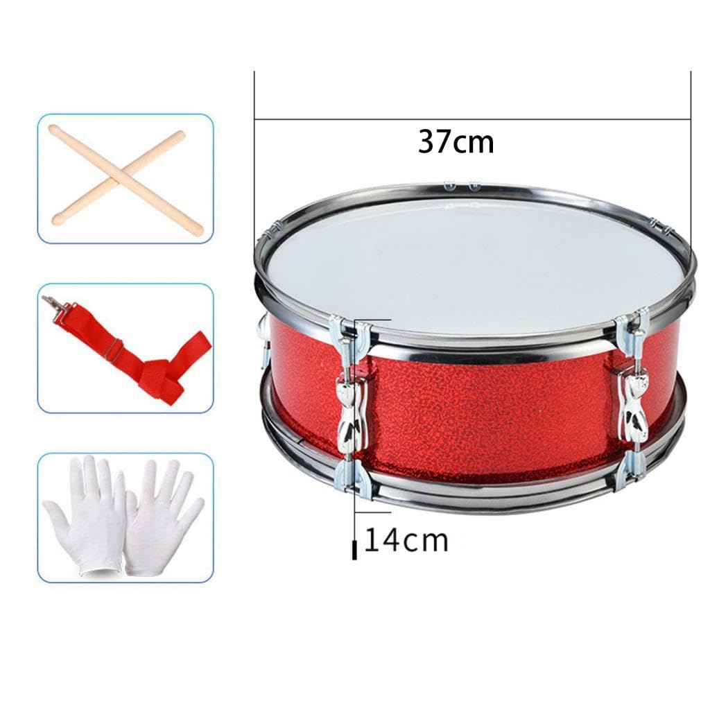 Generic Snare Drum de Percusión para Estudiantes Incluye Tambor Correa Ajustable Baquetas Y Guantes Fabricados en Acero Inoxidable Y Poliéster Adecuado para F, Spring Drum 14in