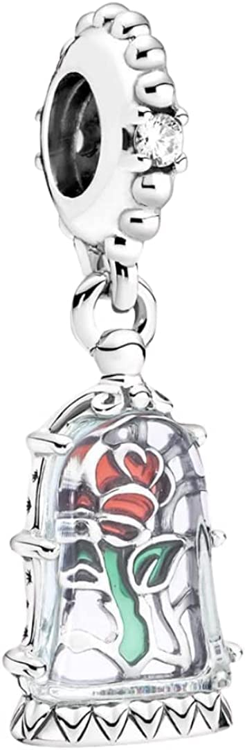 Enchanted Rose Dangle Charm 925 Sterling Silver Pendant Charm Compatible with Pandora Charms,and Many Other UK Charm Bracelets.