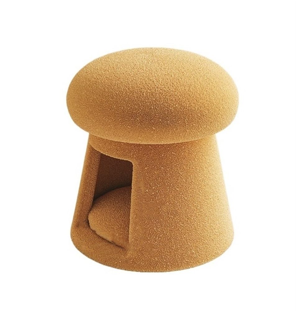 Tabouret ottoman rond avec repose-pieds et pouf en laine jaune pour chat