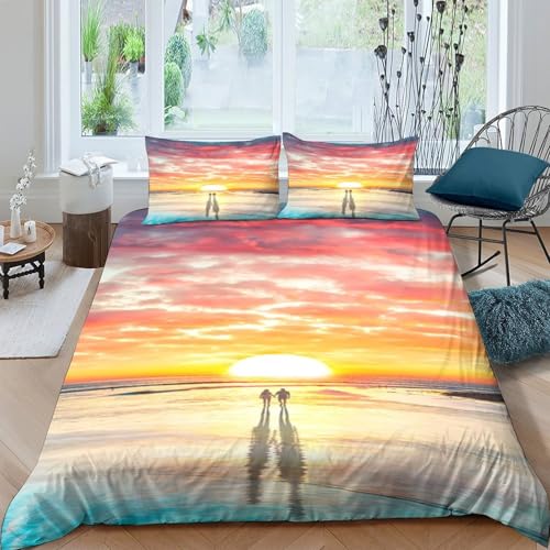Housse de couette 3D coucher de soleil parure de lit microfibre avec fermeture - 4