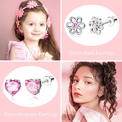 Florideco 8Pairs Hypoallergenic Screwback Earrings For Women Stainless Steel Tiny Pearl Butterfly Flower Stud Earrings Cz Screw Back Earrings Set Heart Cute Hoop Earrings #TOP5