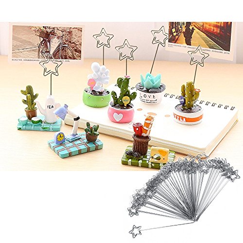 Place Card Holder Pick,50PCS Silver Metal Clamp Wires Photo Card Picture Memo Paper Note Display Clip Holders for DIY Craft and Gift Making, Note Memo Holder(Silver),Star Shape