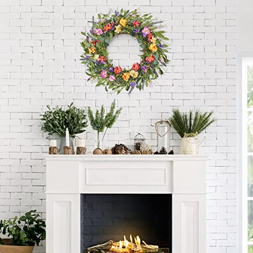Houele Spring Summer Wreath 22" Artificial Daisy And Lavender Wreath With Welcome Sign Fake Wild Flower Wreath For Front Door Fireplace Window Wall Festival Farmhouse Home Decor #TOP7