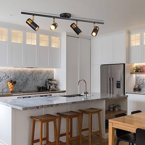 Image of Black 4 Light Track Lighting, Flush Mount Ceiling Spotlight | 4 adjustable heads direct focused light;GU10 LED Track Light, 35.4-inch flush mount for kitchen islands, living rooms