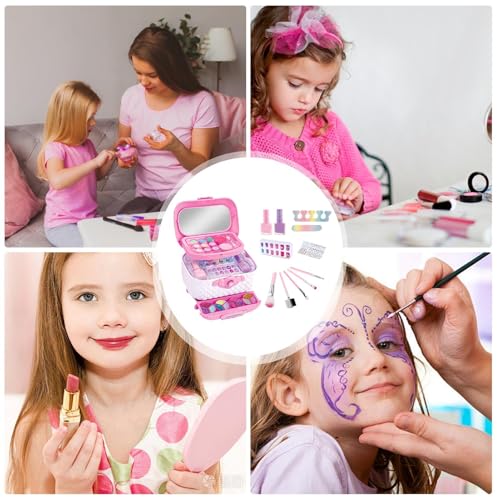 Set de maquillaje para niños lavable con accesorios de uñas y muñeca princesa 4