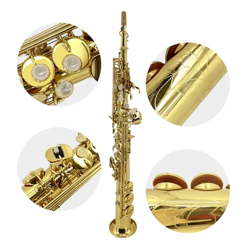 Image of Yinfente Eb Alto Saxophone For Beginners Adult,Saxophone Student,E Flat Alto Sax Full Kit With Reeds,Pads Cushions,Hard Carrying Case,Cleaning Cloth & Rod,Mouthpiece,Gloves,Neck Strap (soprano-gold)